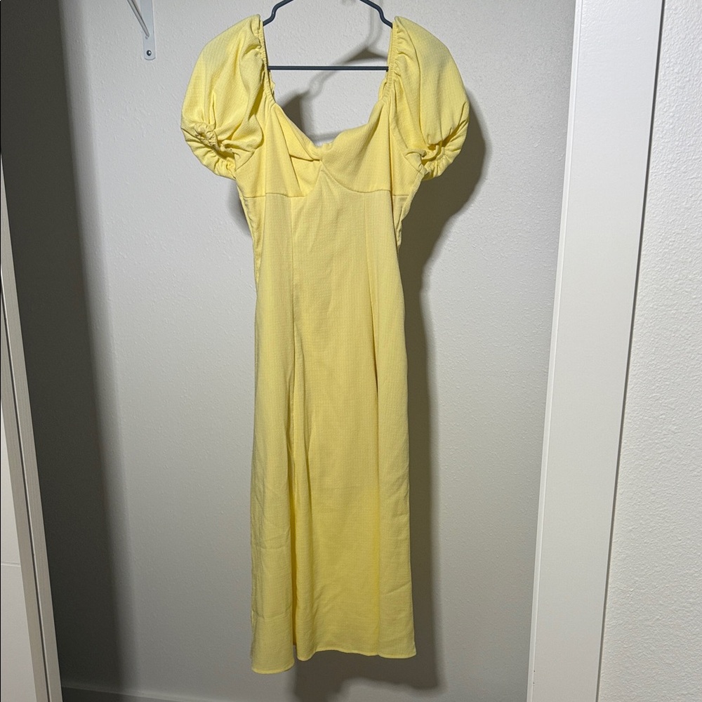 Butter Yellow Midi Dress with Puff Sleeves